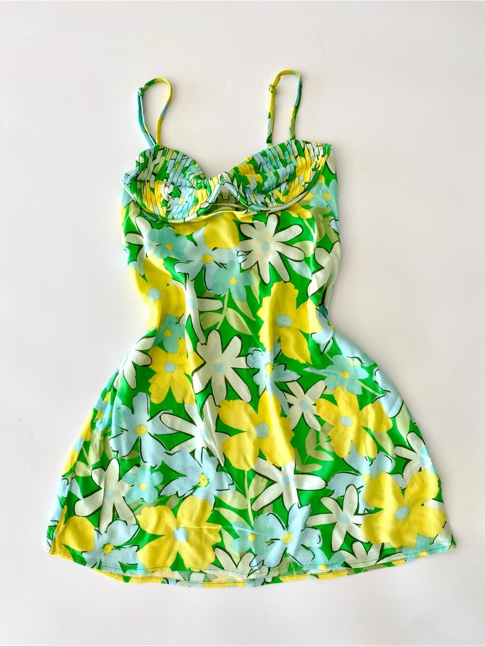 Green Yellow Floral Mini Sundress